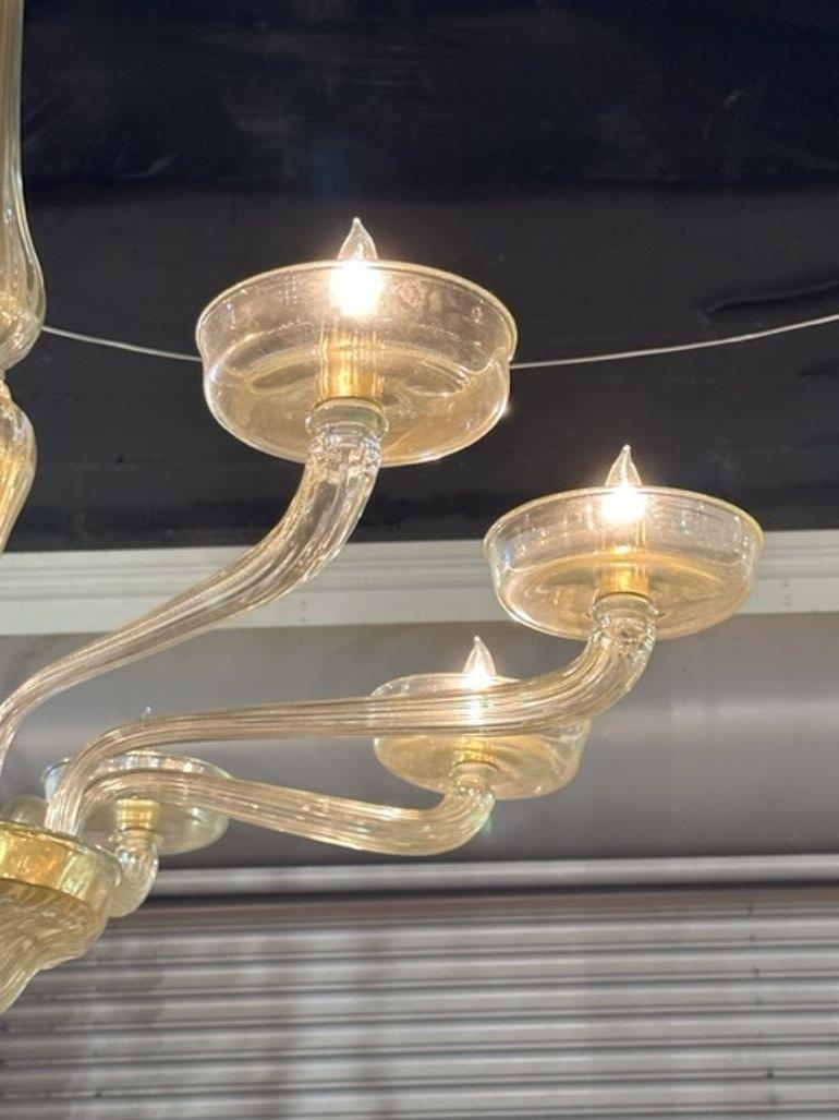 Murano Gold Glass 8-Arm Chandelier For Sale 2