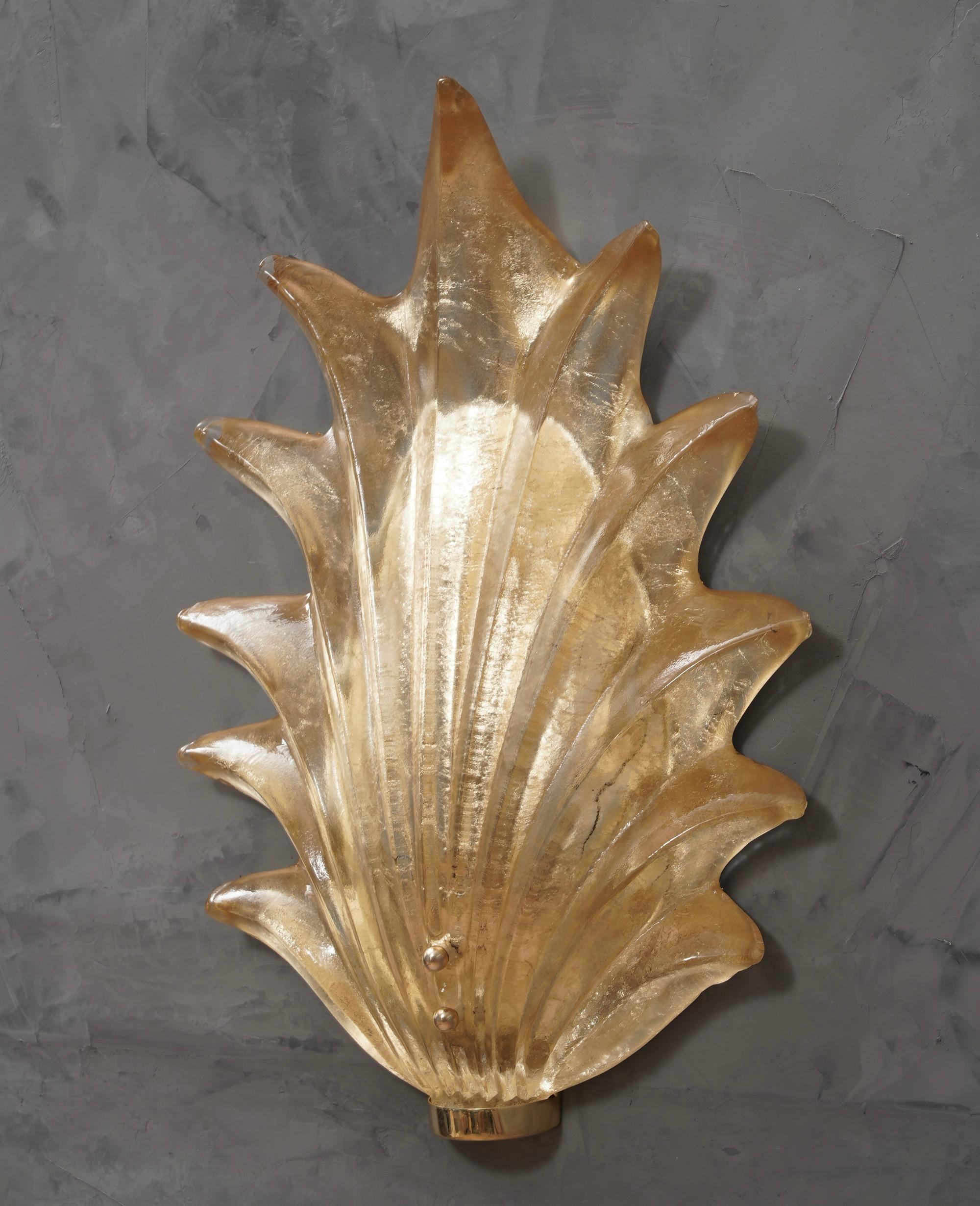 Italian Murano Gold Glass and Brass Wall Light, 1990 For Sale