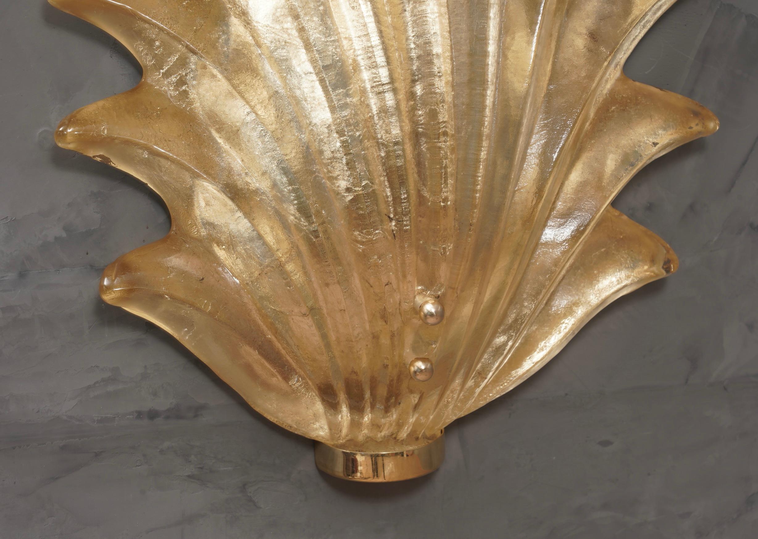Late 20th Century Murano Gold Glass and Brass Wall Light, 1990 For Sale