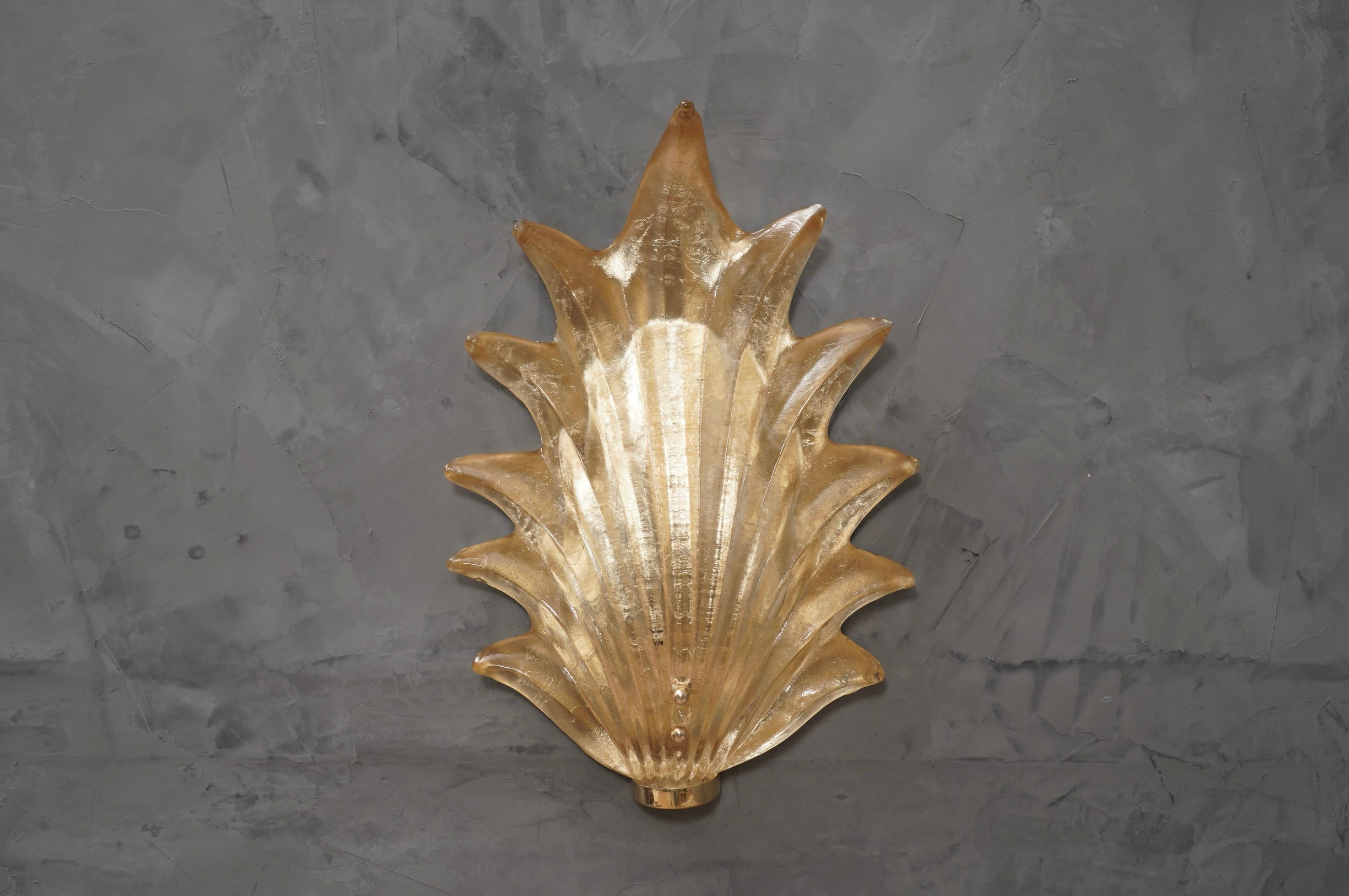 Murano Gold Glass and Brass Wall Light, 1990 For Sale 2