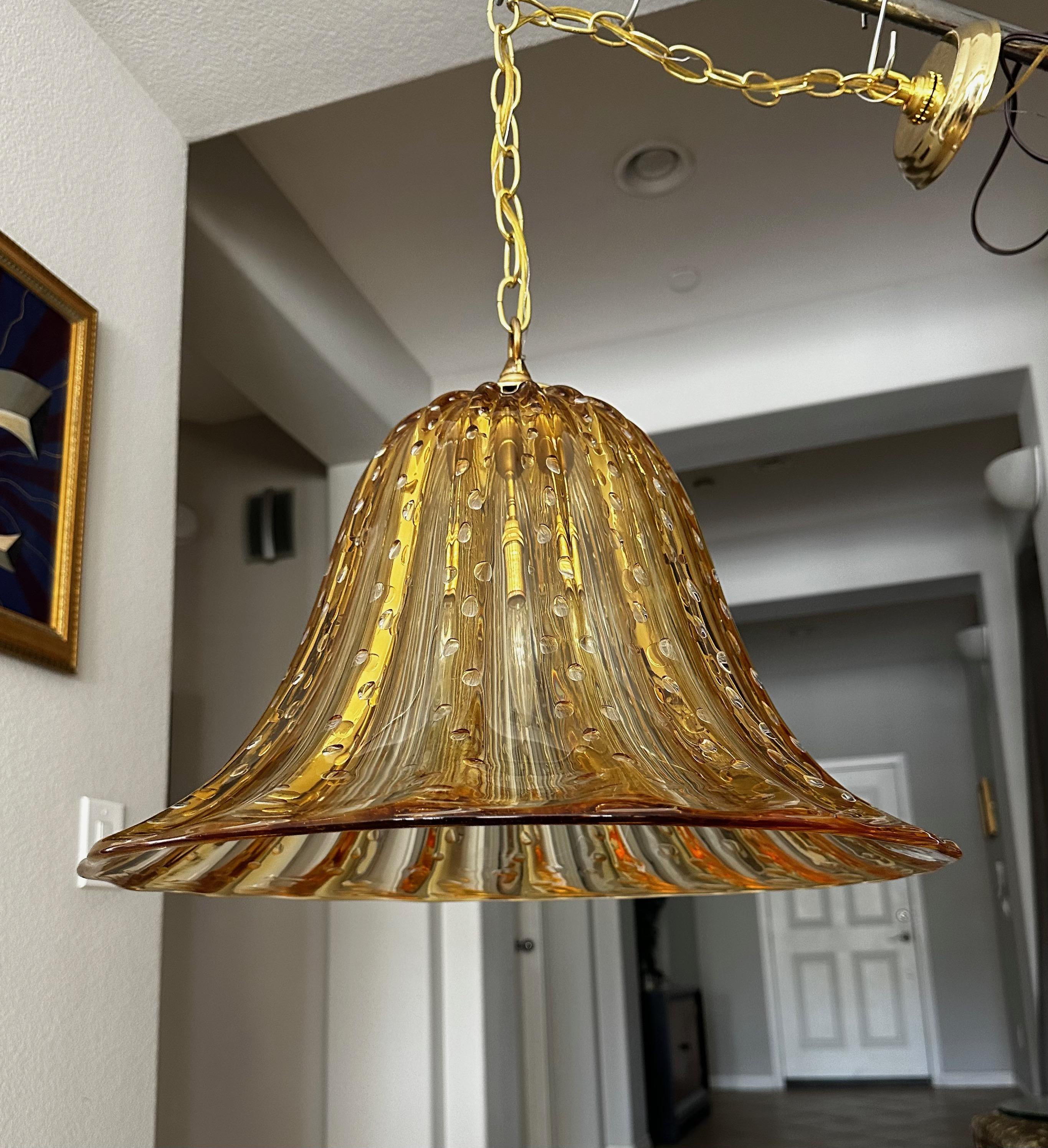 Italian Murano Gold Glass Bell Shaped Chandelier or Pendant For Sale