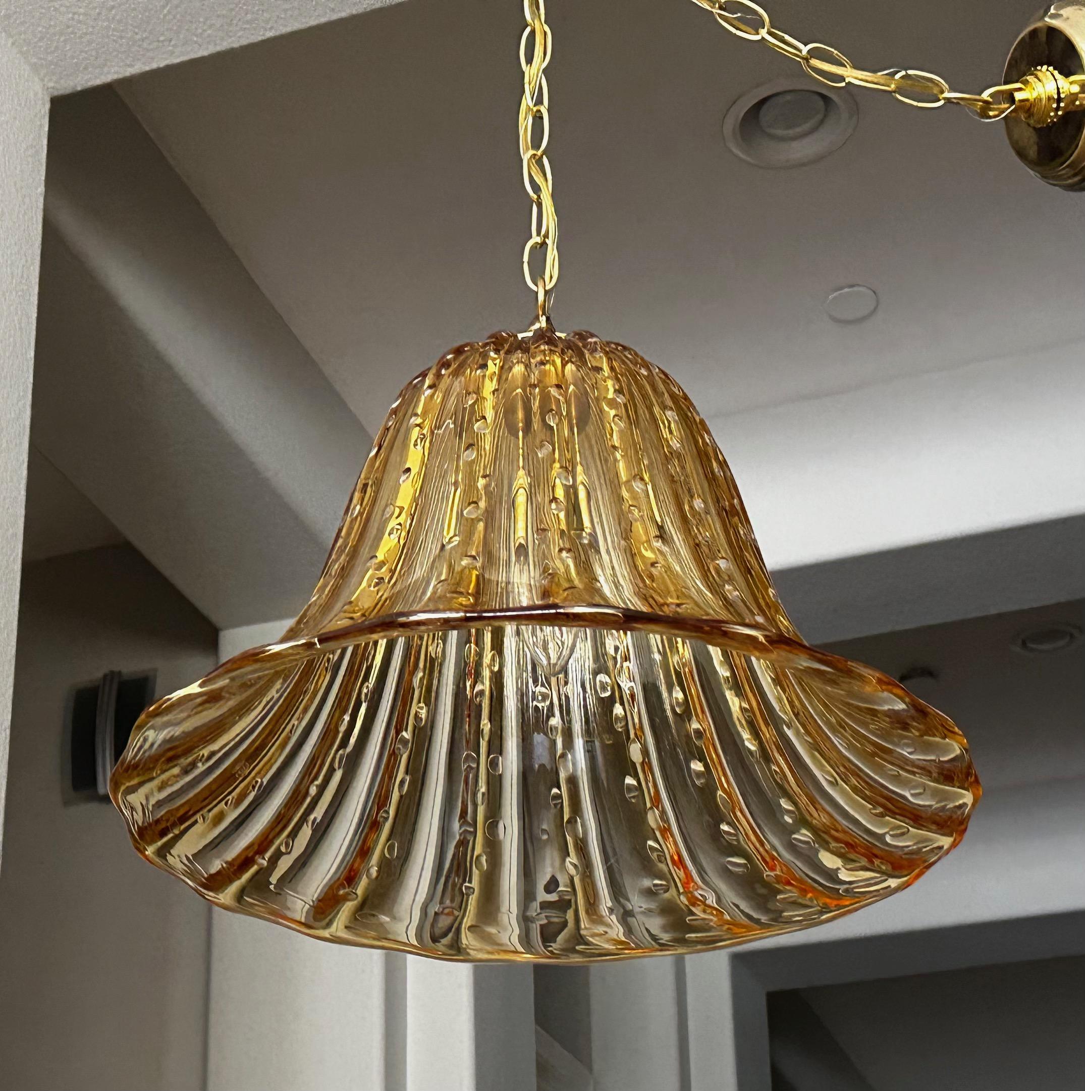 Murano Gold Glass Bell Shaped Chandelier or Pendant In Good Condition For Sale In Palm Springs, CA
