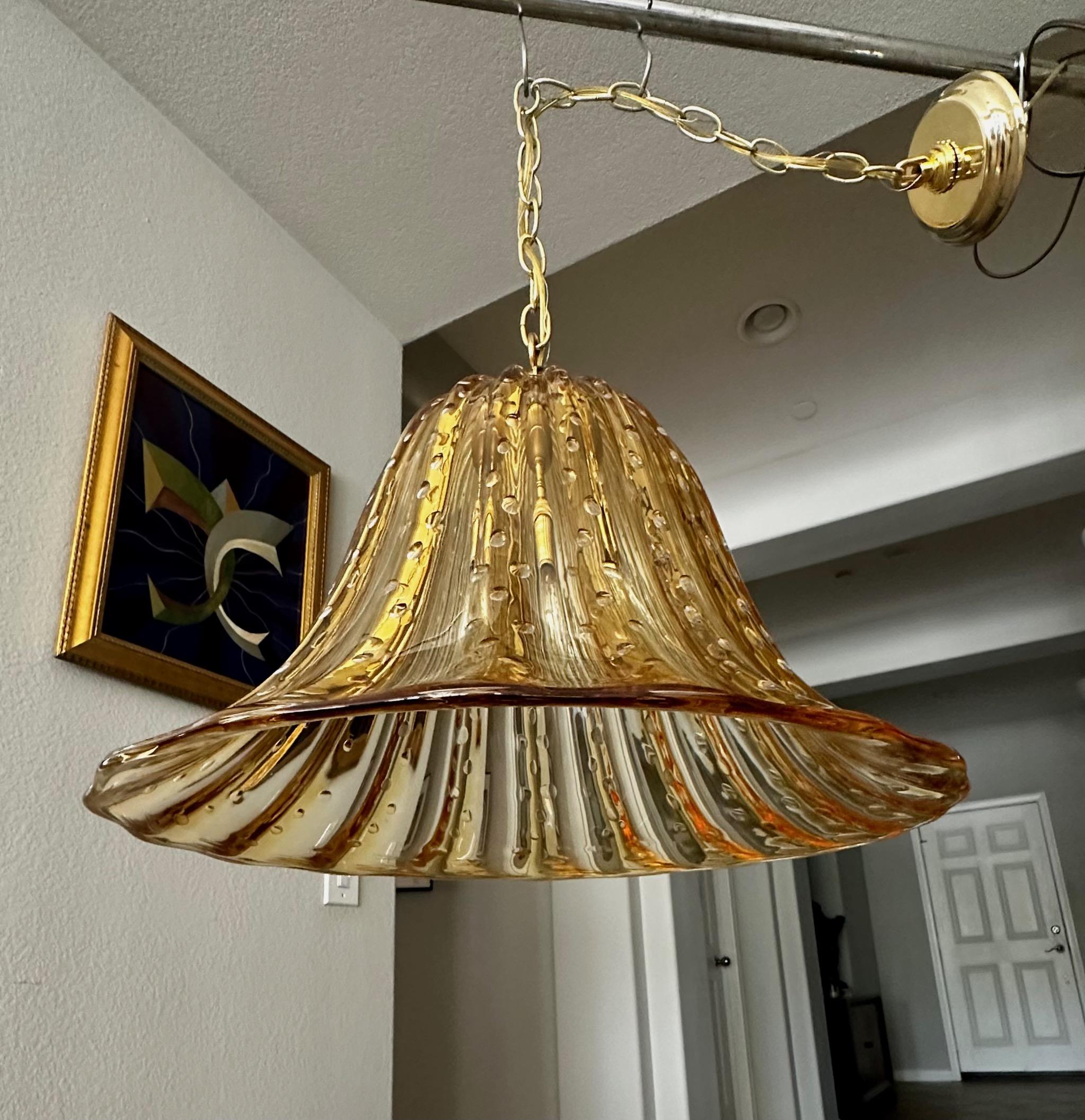 Mid-20th Century Murano Gold Glass Bell Shaped Chandelier or Pendant For Sale