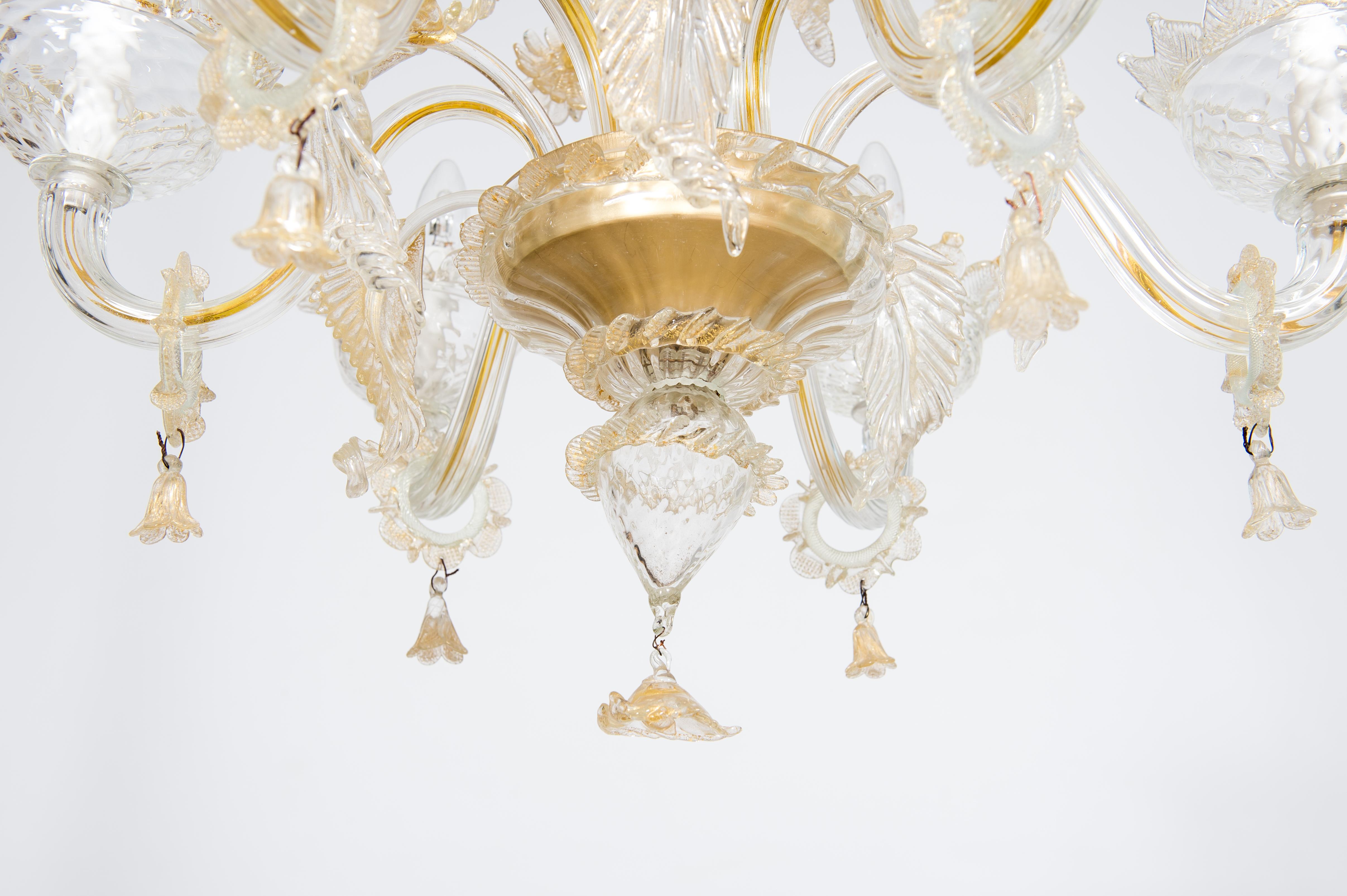 Modern Murano Gold Glass Chandelier by Vintage Murano Gallery, 1980s For Sale