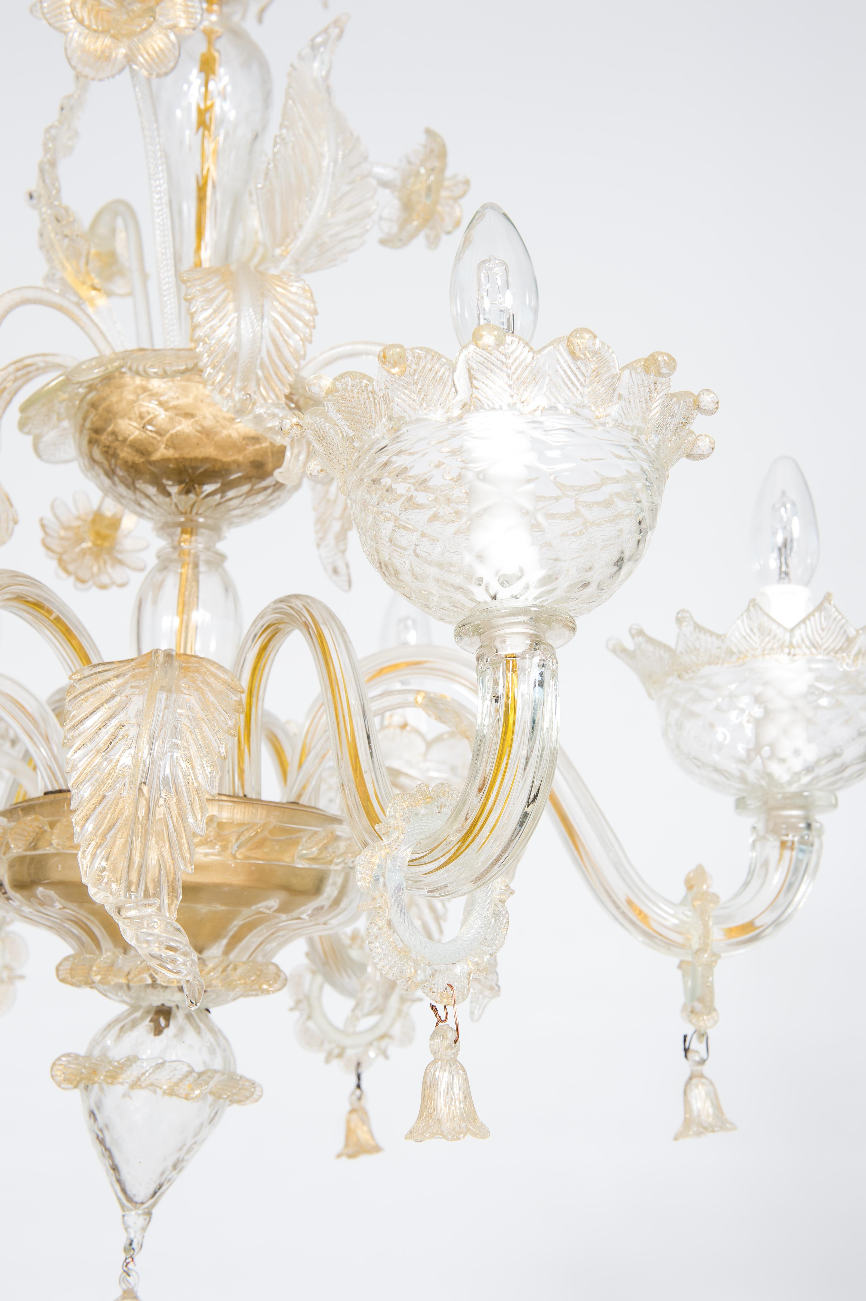 Hand-Crafted Murano Gold Glass Chandelier by Vintage Murano Gallery, 1980s For Sale