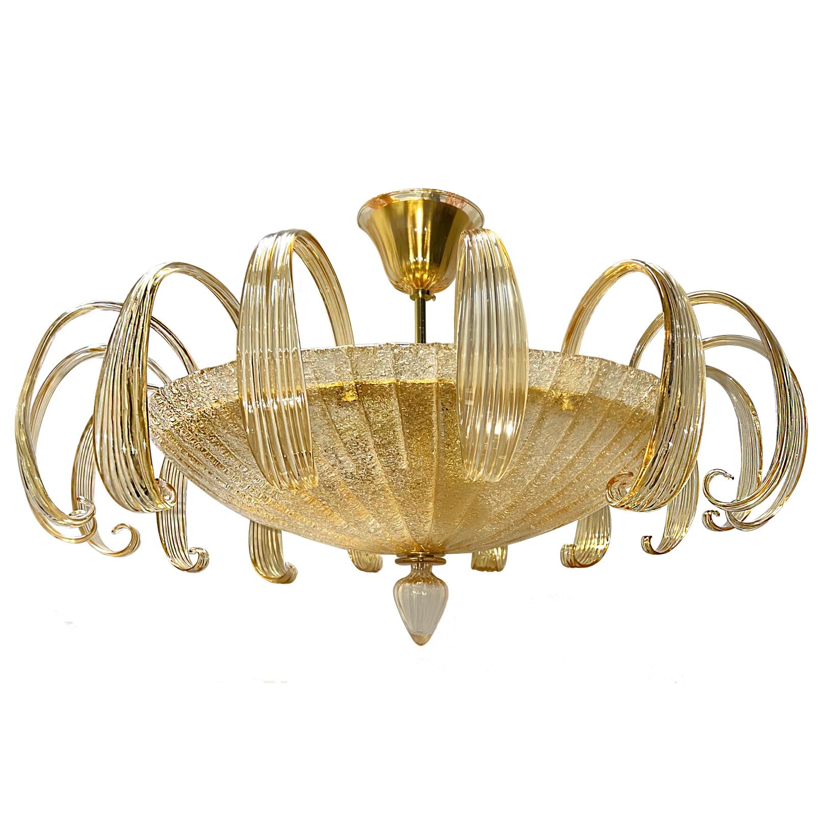 Vetro di Murano Lampadario in vetro oro di Murano in vendita