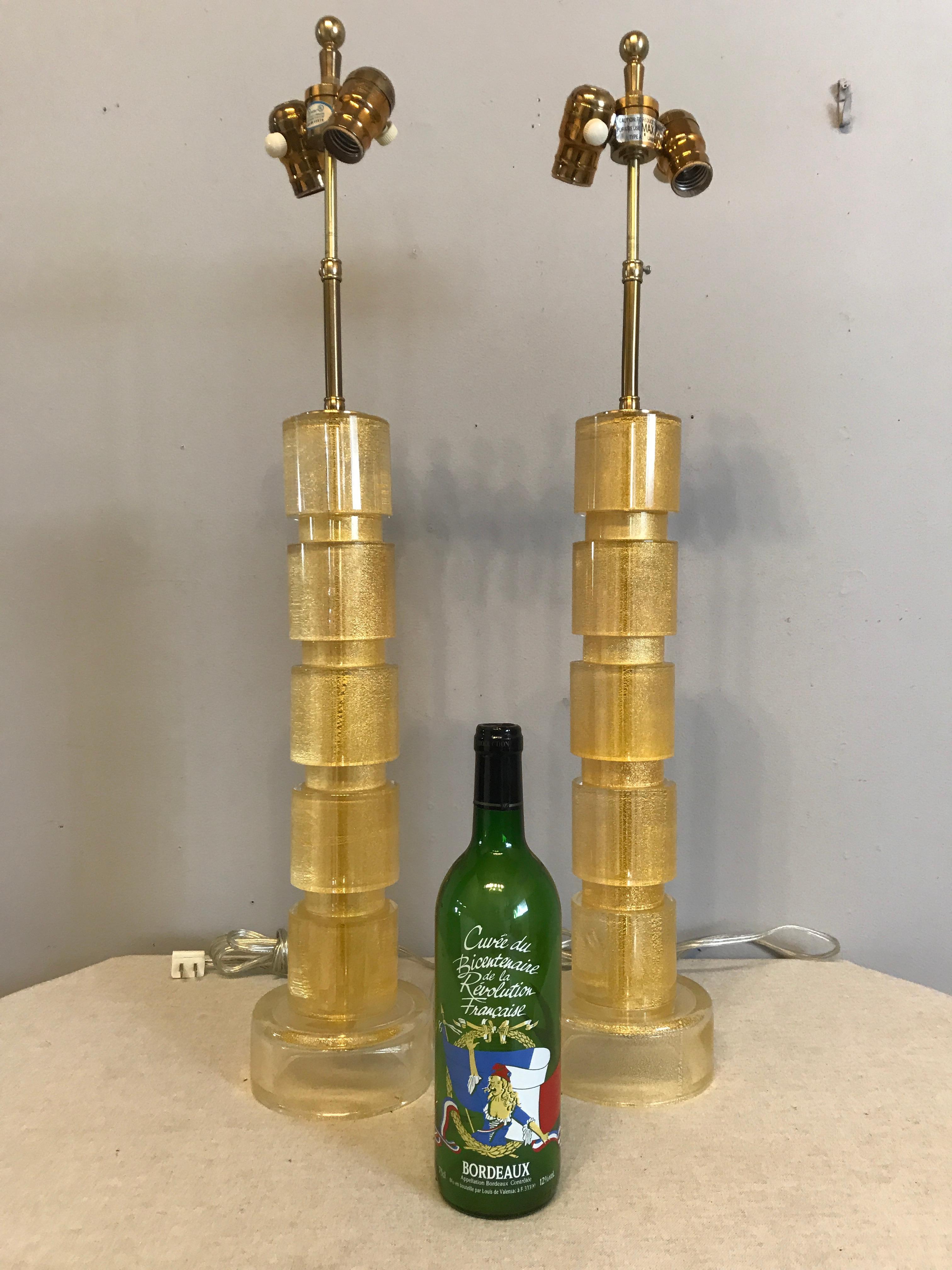 Murano Gold Glass Lamps Pair 5