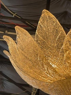 Murano Gold Granola Glass Leaf Form Flush Mount Chandeliers