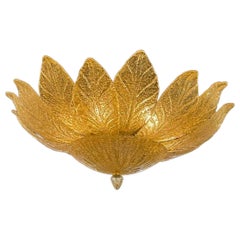 Murano Gold Granola Glass Leaf Form Flush Mount Chandeliers