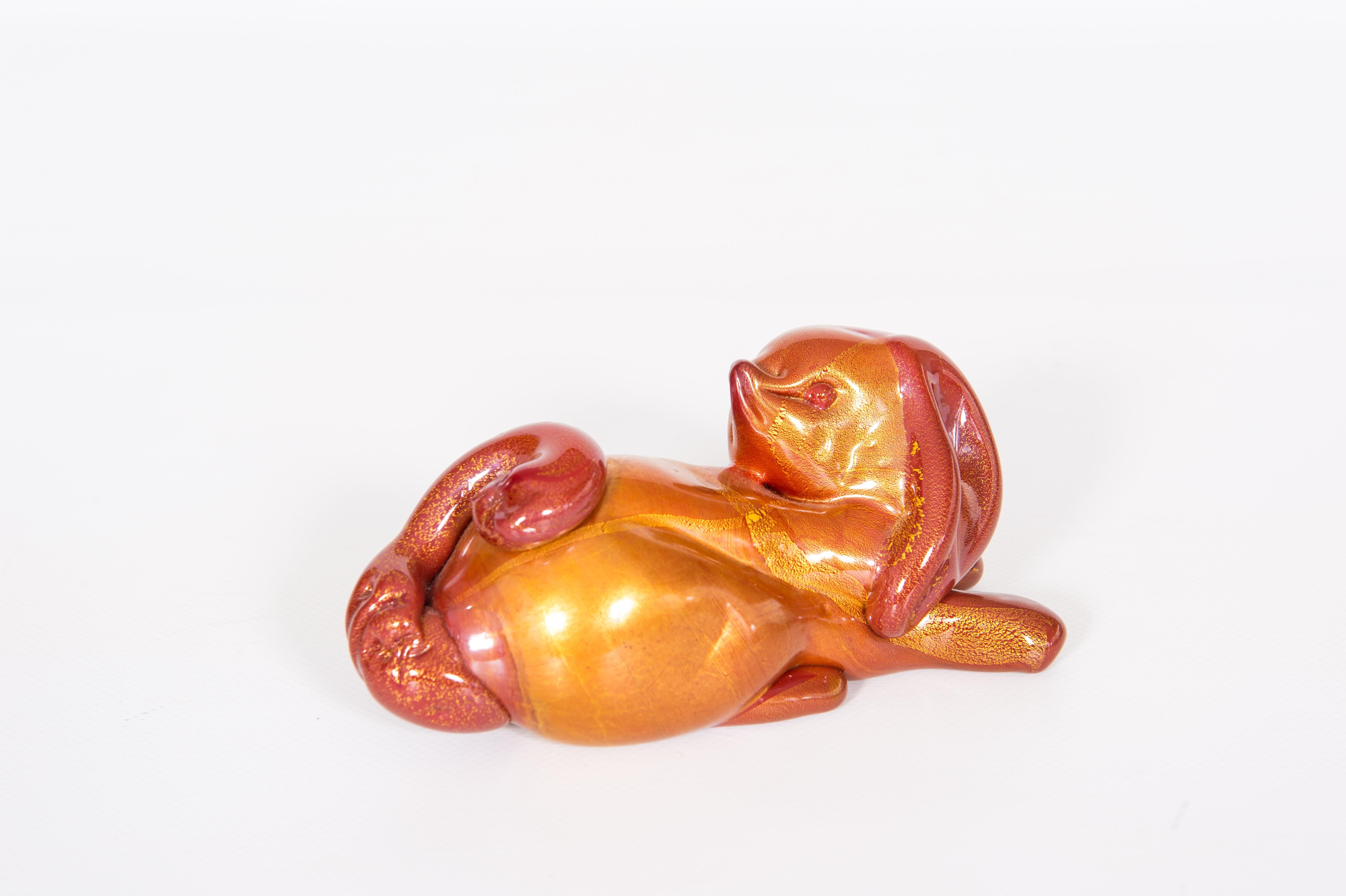 Murano Gold Leaf and Ruby Glass Dog by Giovanni dalla Fina 1990s in vendita 5