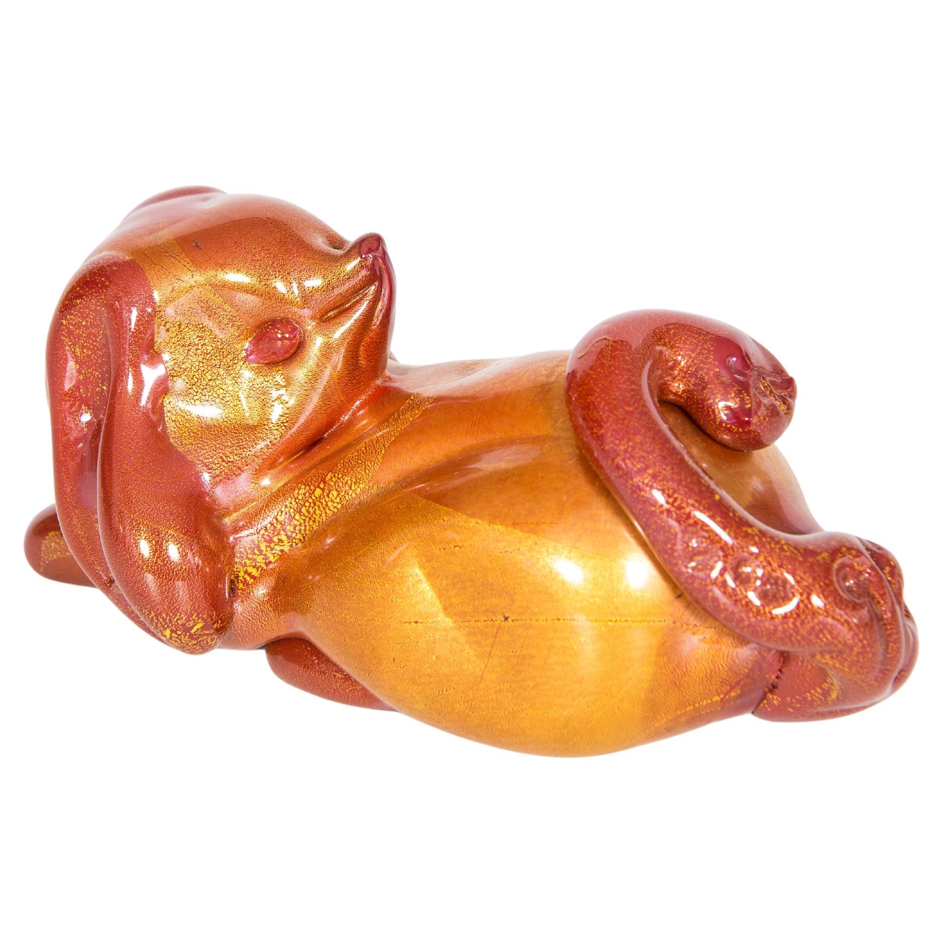 Murano Gold Leaf and Ruby Glass Dog by Giovanni dalla Fina 1990s