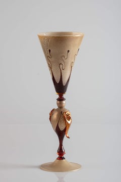 Murano Gold Paste Wine Glass with Damaged Decoration, Italy, circa 1970