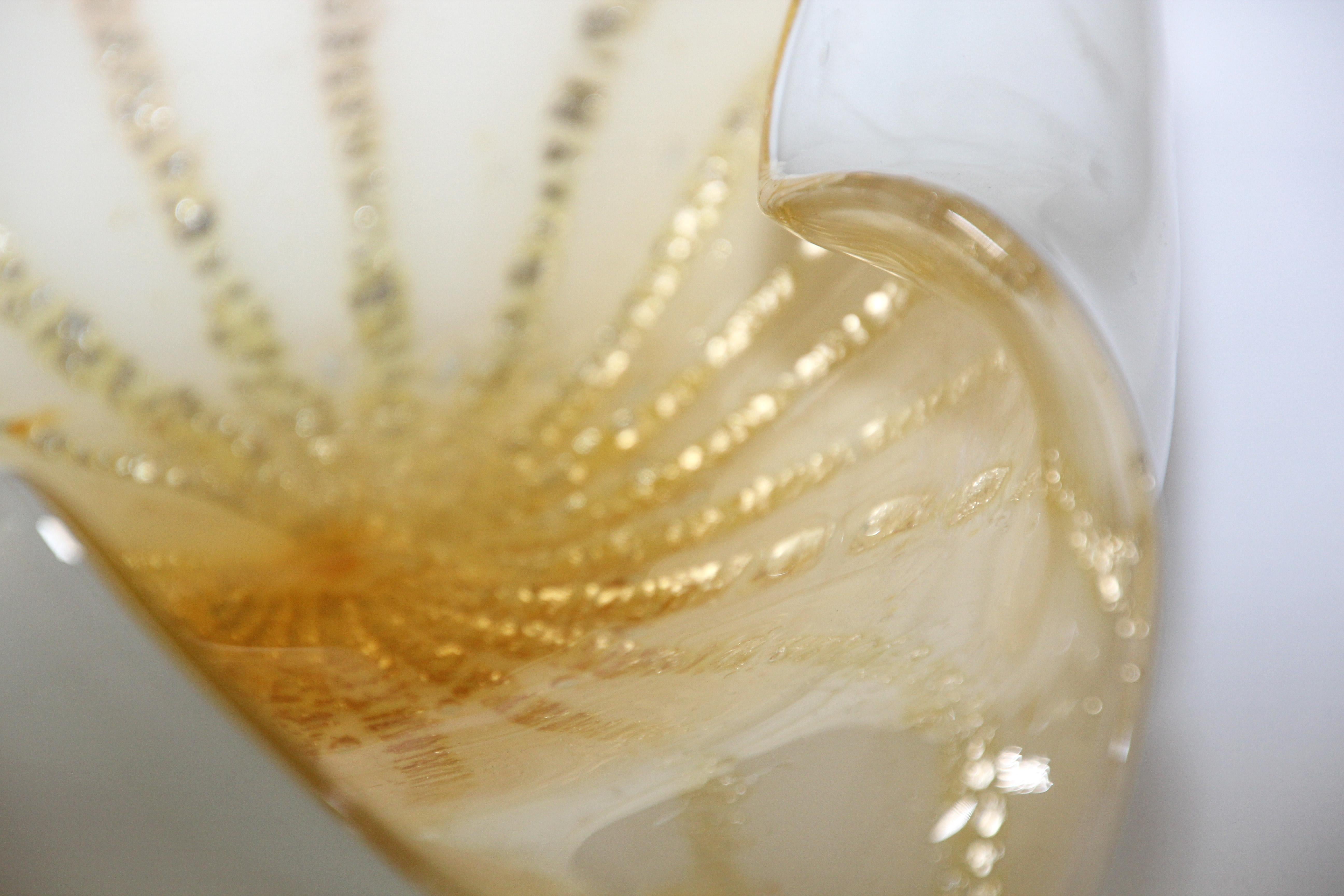 Alfredo Barbini Murano White Gold Venetian Hand Blown Art Glass Bowl For Sale 2