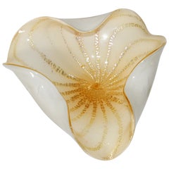 Vintage Alfredo Barbini Murano White Gold Venetian Hand Blown Art Glass Bowl