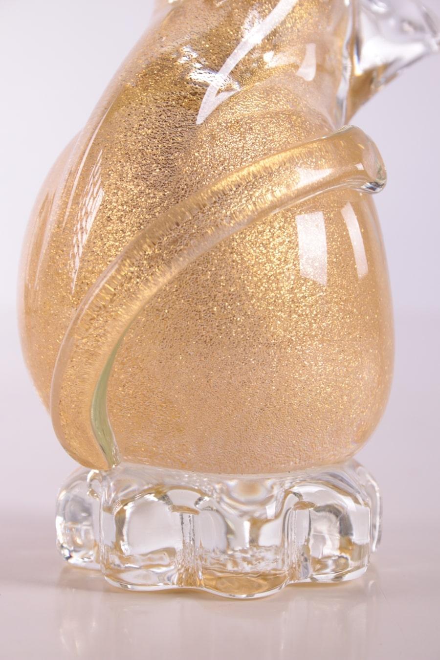 Mid-Century Modern Murano golden Vintage Cat with Gold Accents in It 1960 For Sale