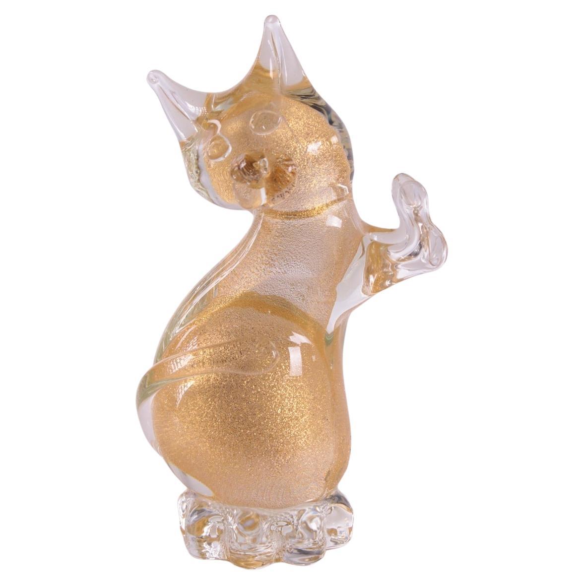 Murano golden Vintage Cat with Gold Accents in It 1960 For Sale