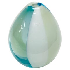 Murano- Gradient-Vase aus mundgeblasenem Muranoglas in Teal, Weiß und Grün von Salviati, Italien, 70er Jahre