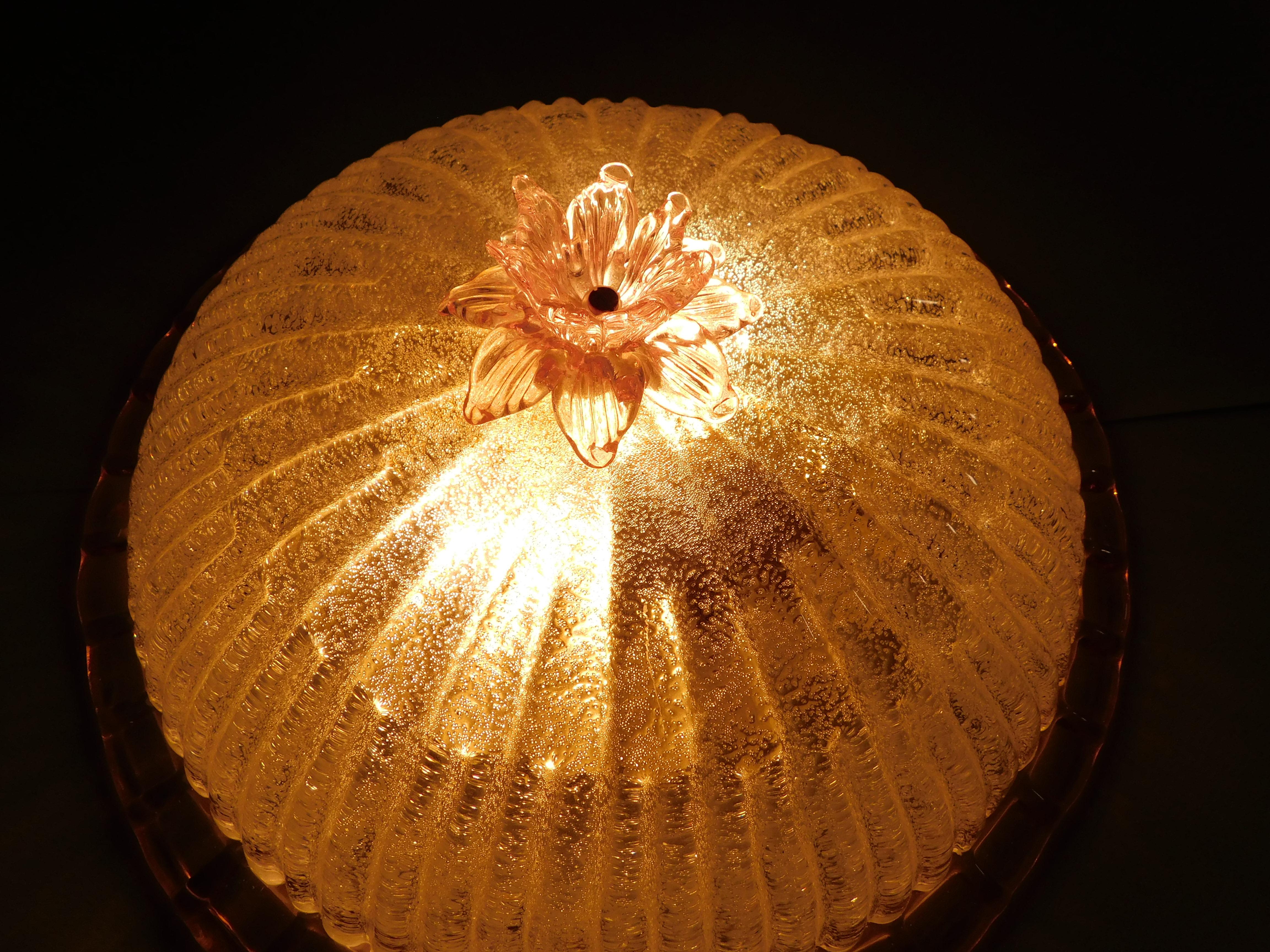 Blown Glass Murano Graniglia Flush Mount, 3 Available For Sale