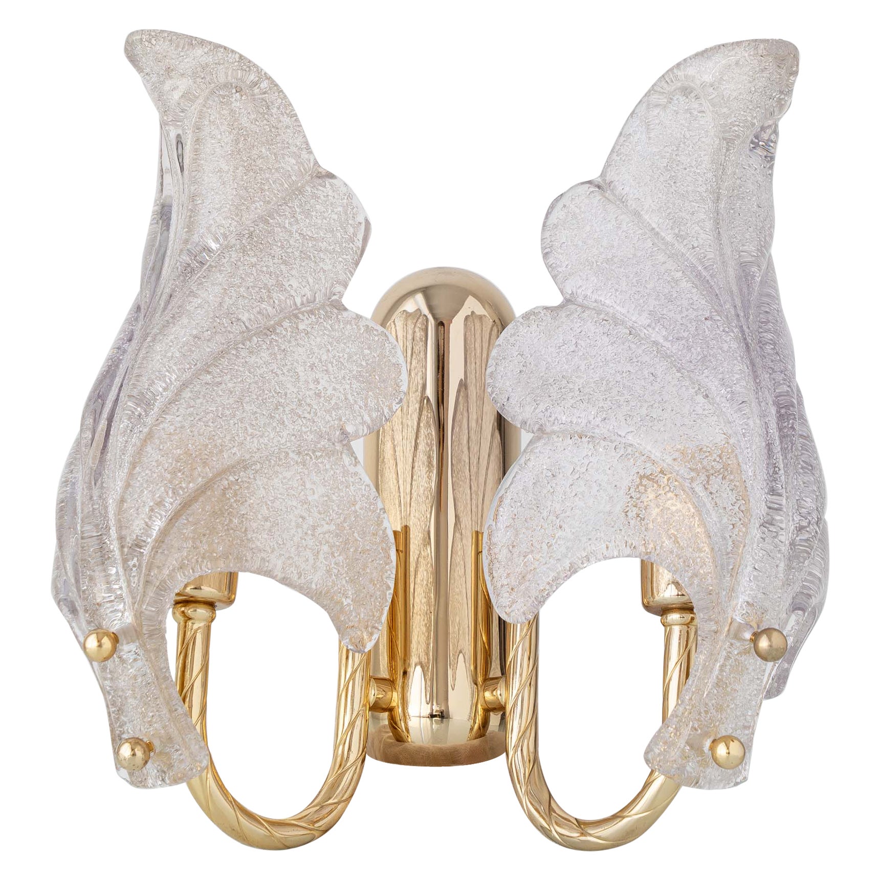 Aplique de pared de latón con doble hoja de cristal Graniglia de Murano, Italia, años 60 en venta