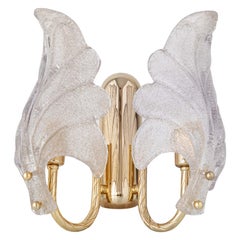 Murano Graniglia Glass Double-Leaf Brass Wall Sconce, Italy, 1960s