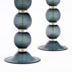 Mid-Century Modern Style Murano Glass Table Lamps in Gray with Gold Flecks