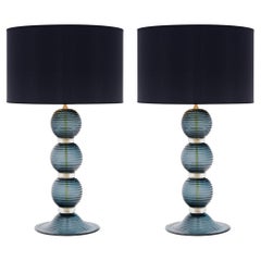 Murano Gray Glass Pair of Table Lamps