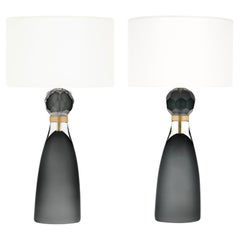 Lampes de table en verre gris Murano