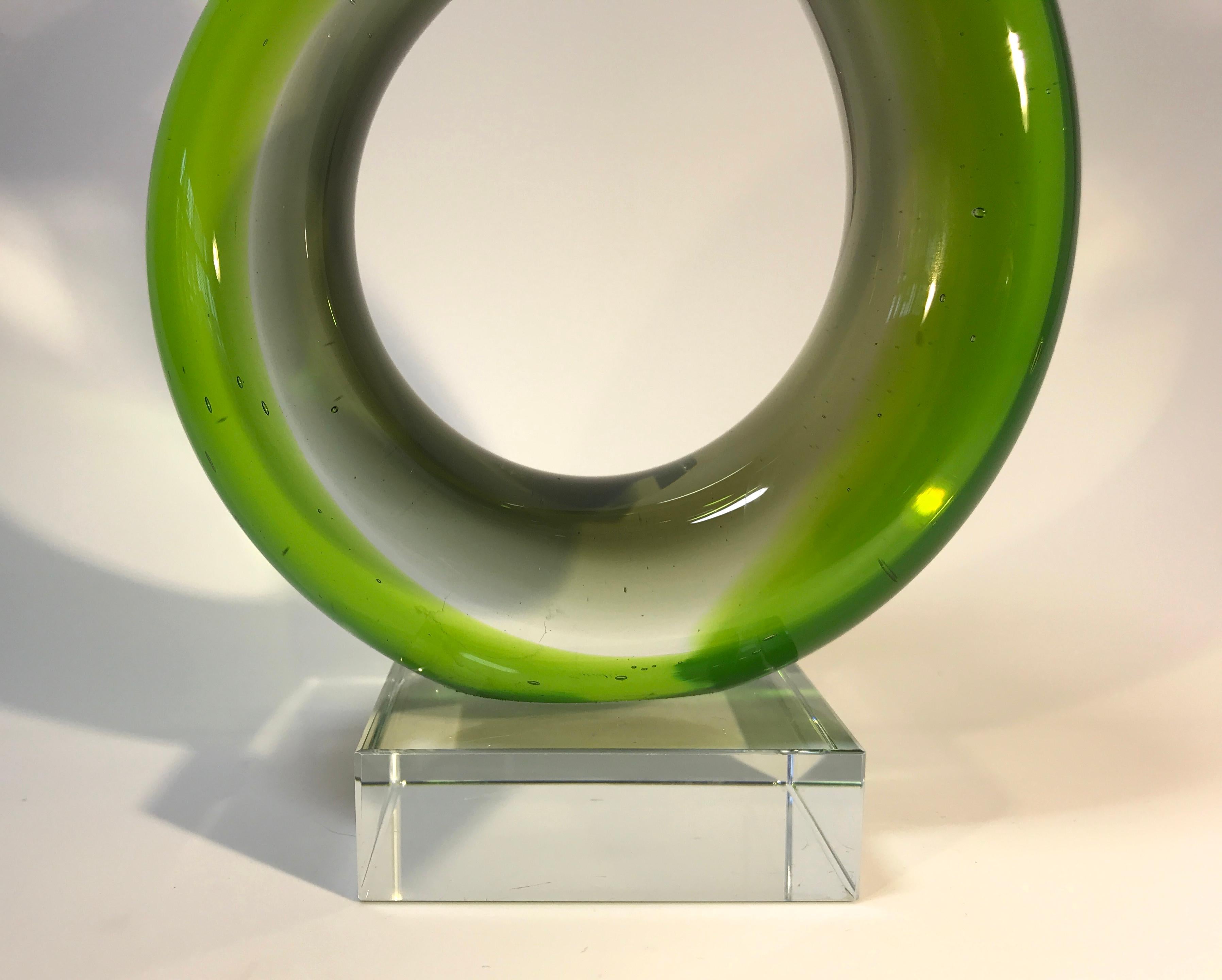 Mid-Century Modern Murano Green Abstract Twist, Italian Entwined Glass Sculpture Midcentury, 1960s