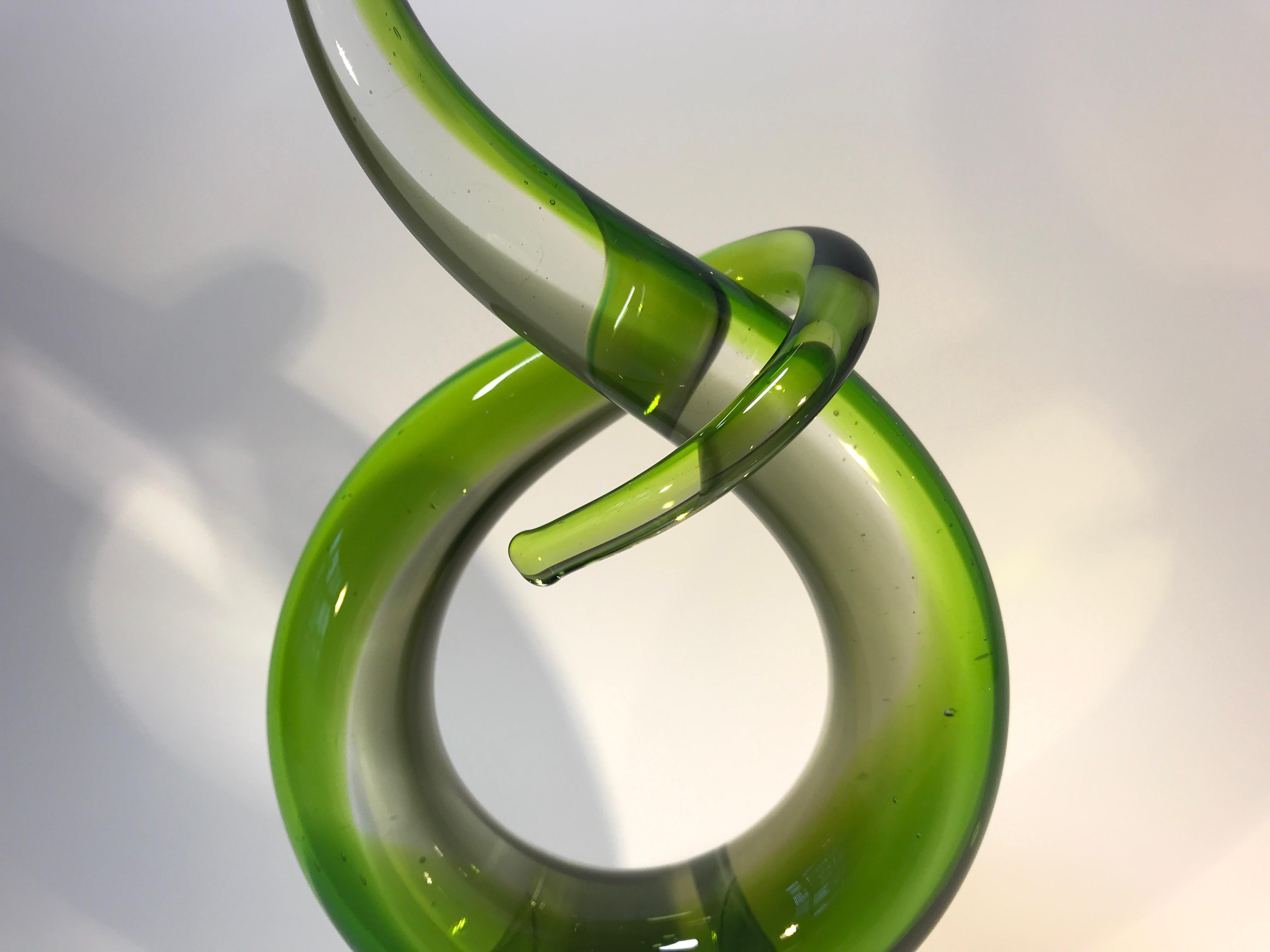 Hand-Crafted Murano Green Abstract Twist, Italian Entwined Glass Sculpture Midcentury, 1960s