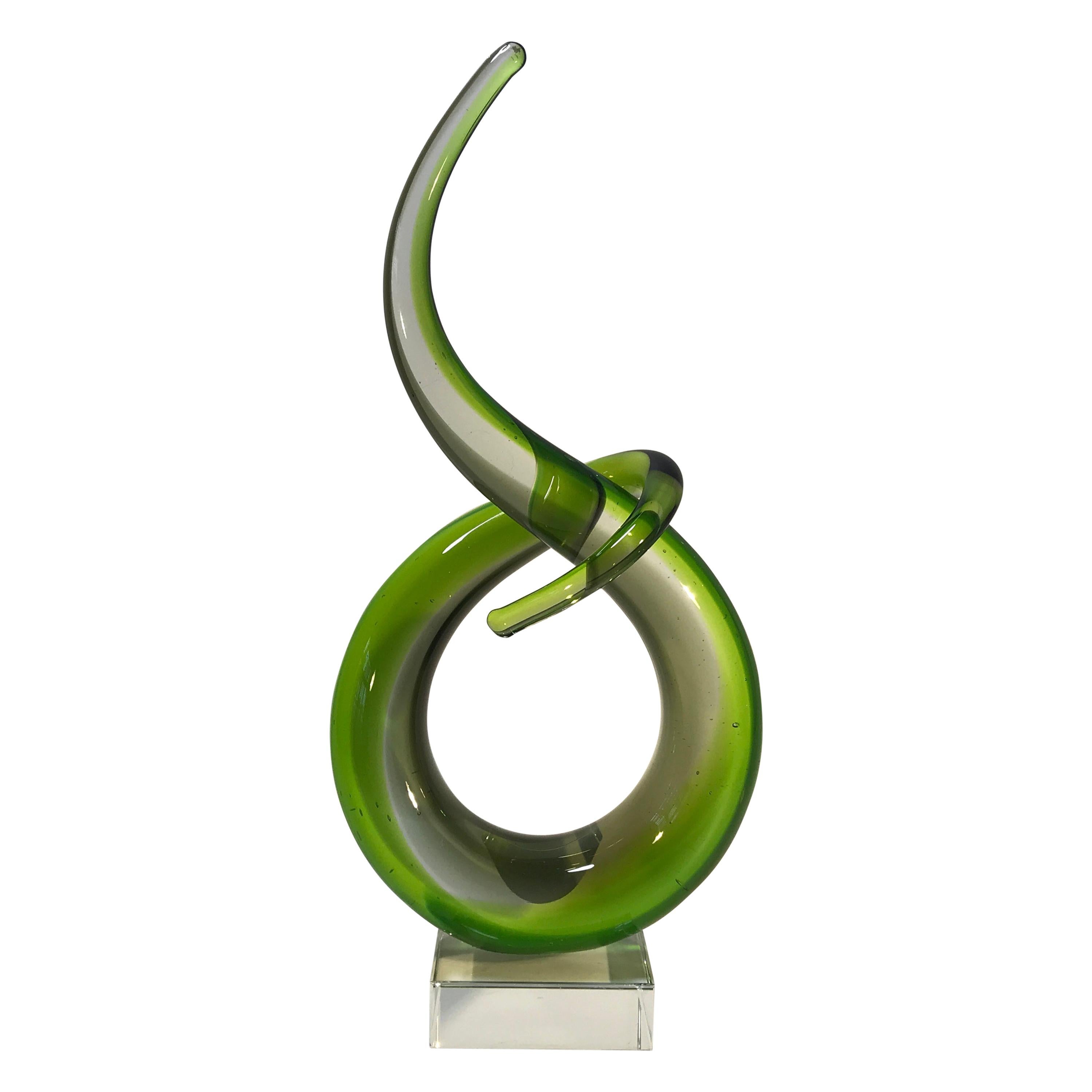 Murano Green Abstract Twist, Italian Entwined Glass Sculpture Midcentury, 1960s