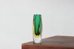 Murano Green & Amber Sommerso Glass Faceted Vase