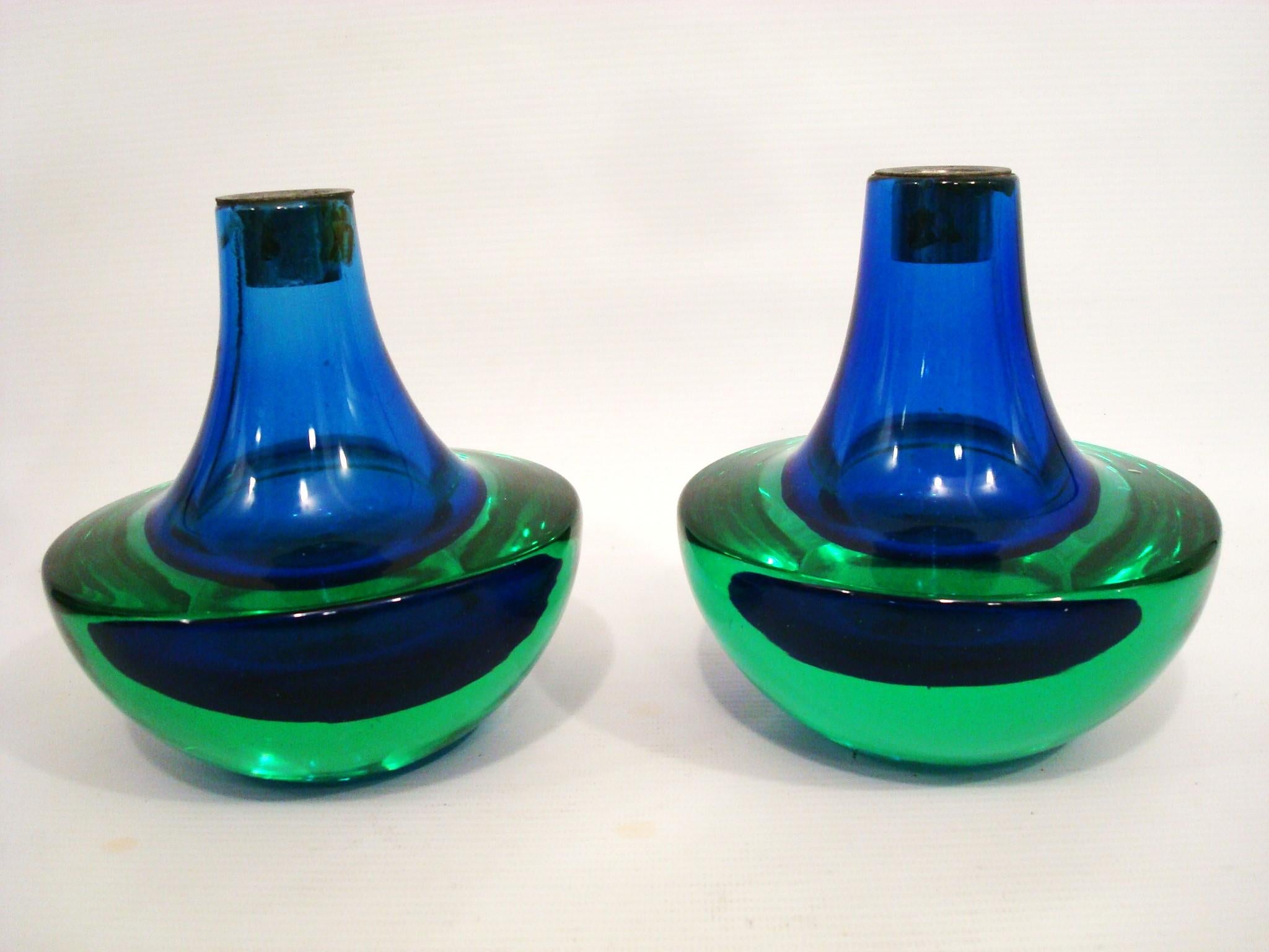 Murano Green and Blue Glass Mid-Century Candelabras / Candle Holders. Italy 1970 For Sale 3