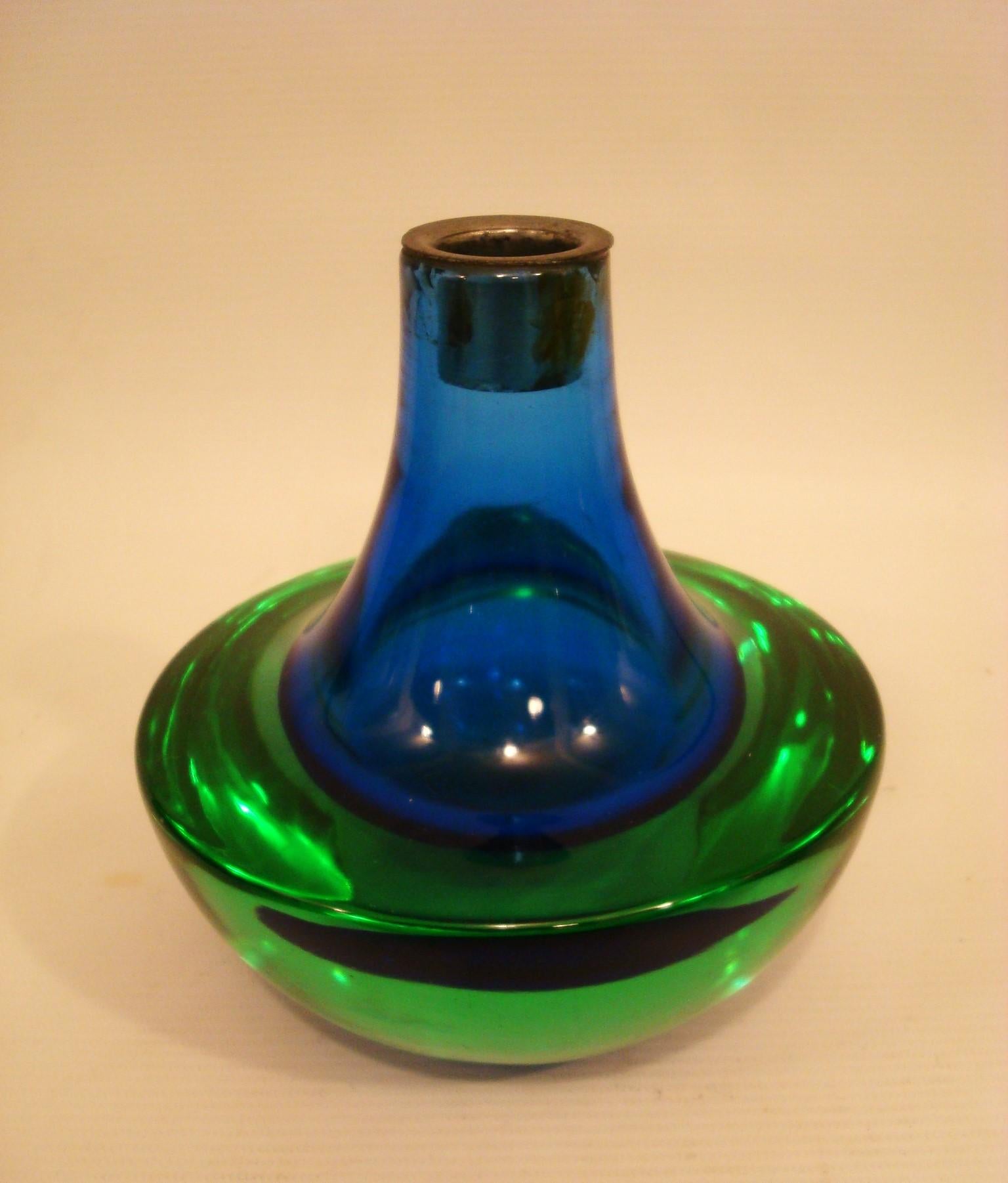 Murano Green and Blue Glass Mid-Century Candelabras / Candle Holders. Italy 1970 In Good Condition For Sale In Buenos Aires, Olivos