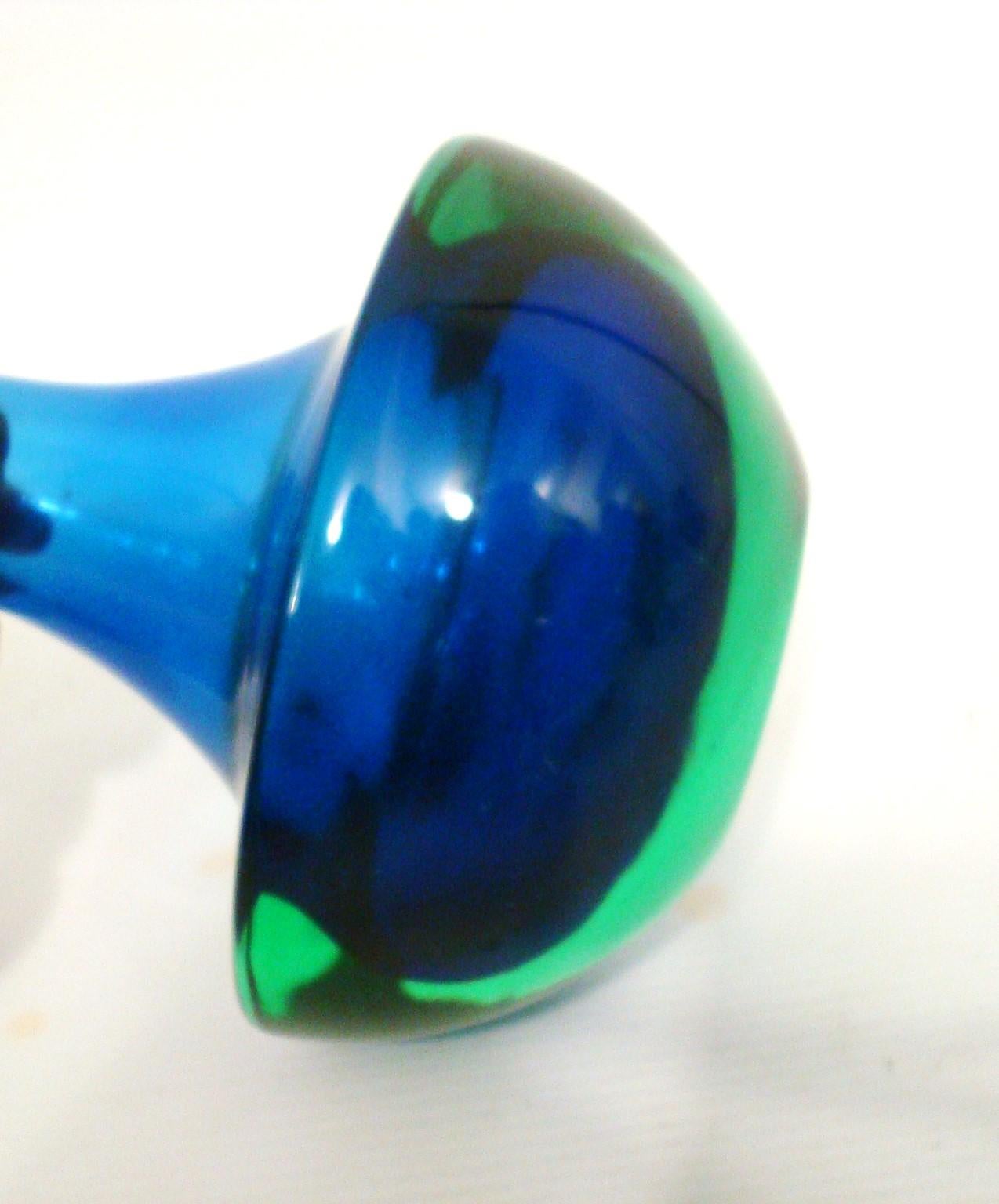 Murano Green and Blue Glass Mid-Century Candelabras / Candle Holders. Italy 1970 For Sale 1