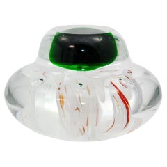 Murano Green and Clear Italian Art Glass Flower Paperweight