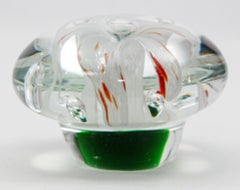 Murano Green and Clear Italian Art Glass Flower Paperweight