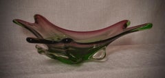 Murano Glass Cachepot, Green and Pink, Mid-Century Modern, Italy, 1990