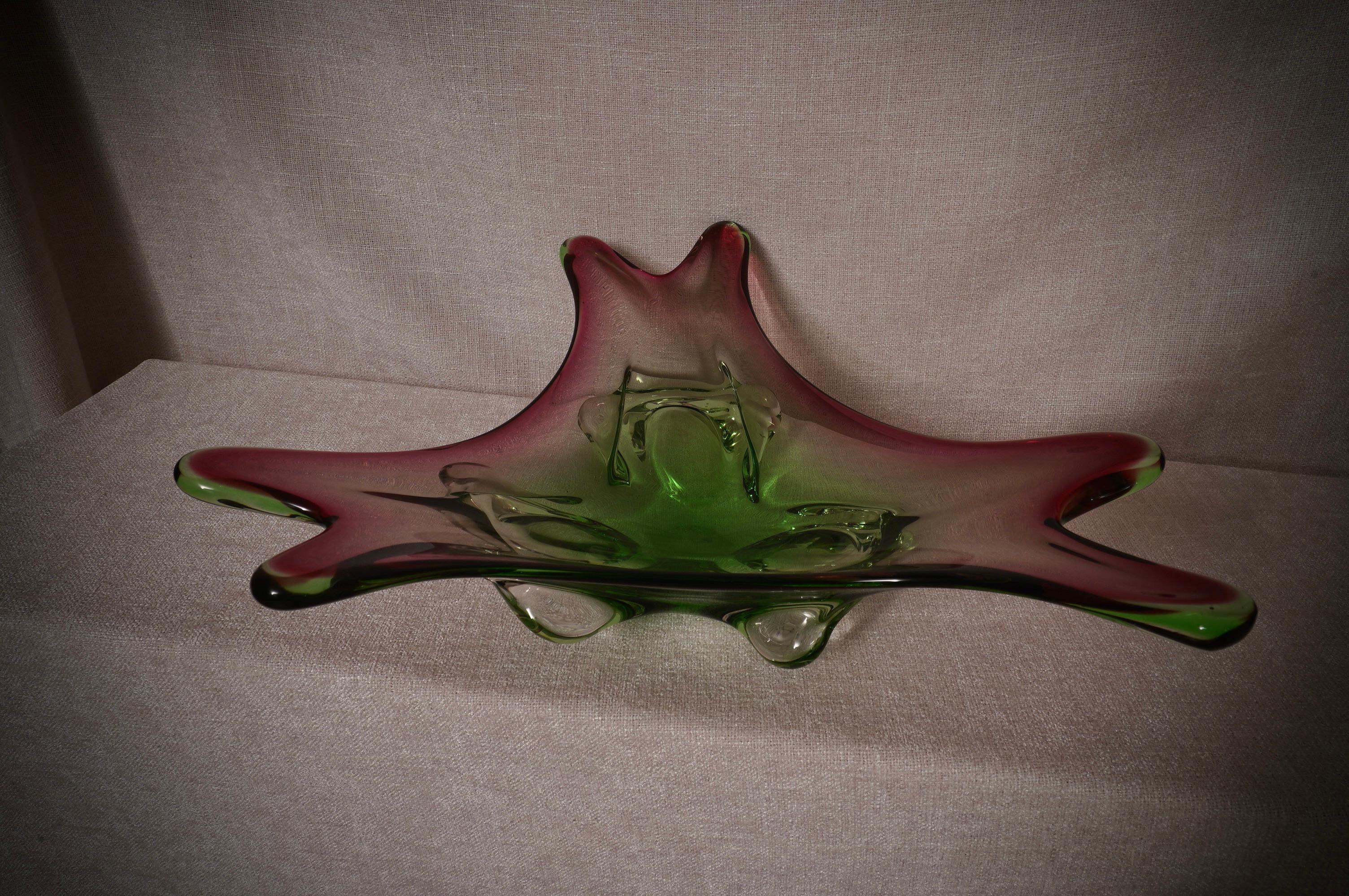 Murano Übertopf grün und rosa, 1990 (Muranoglas) im Angebot