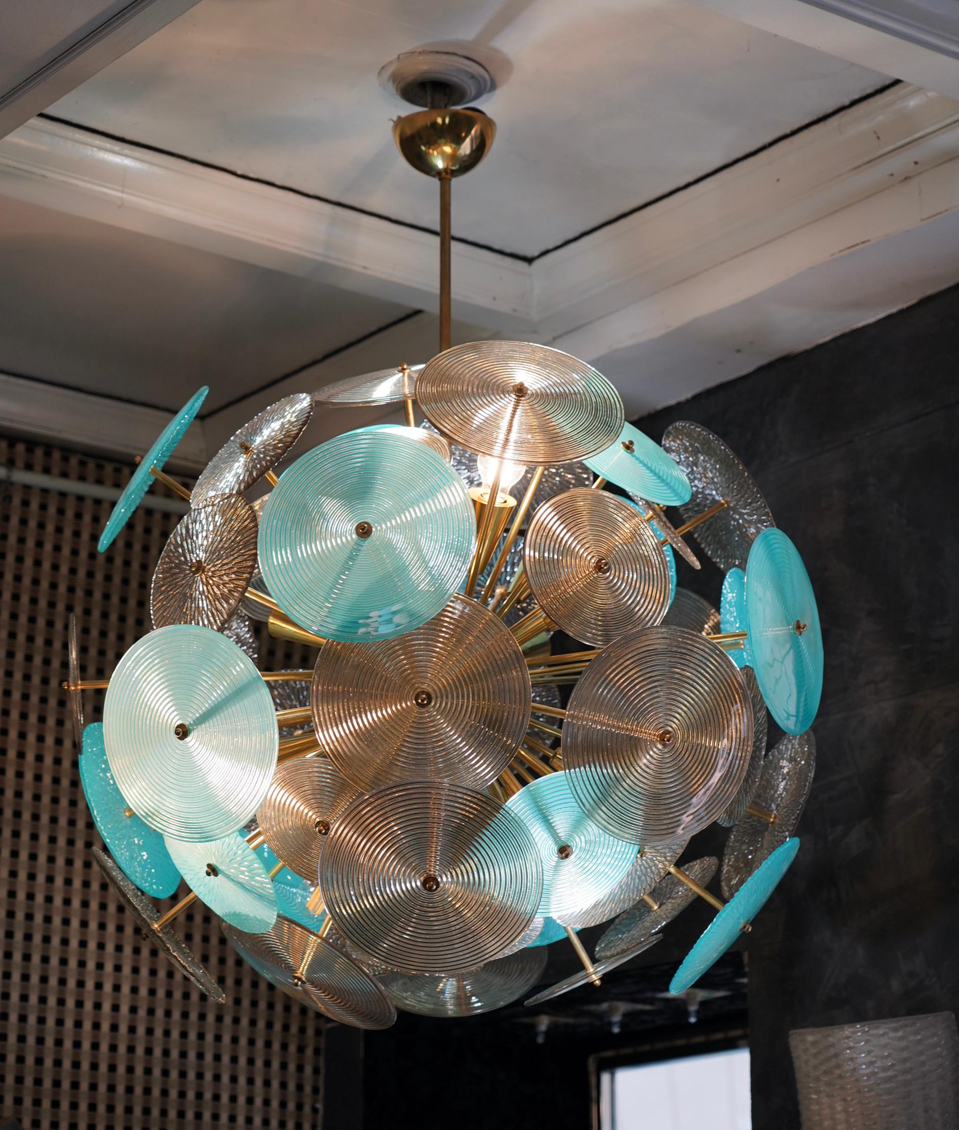 Murano Turquoise and Smoked Glass Sputnik Midcentury Chandelier, 1980 In Good Condition In Rome, IT