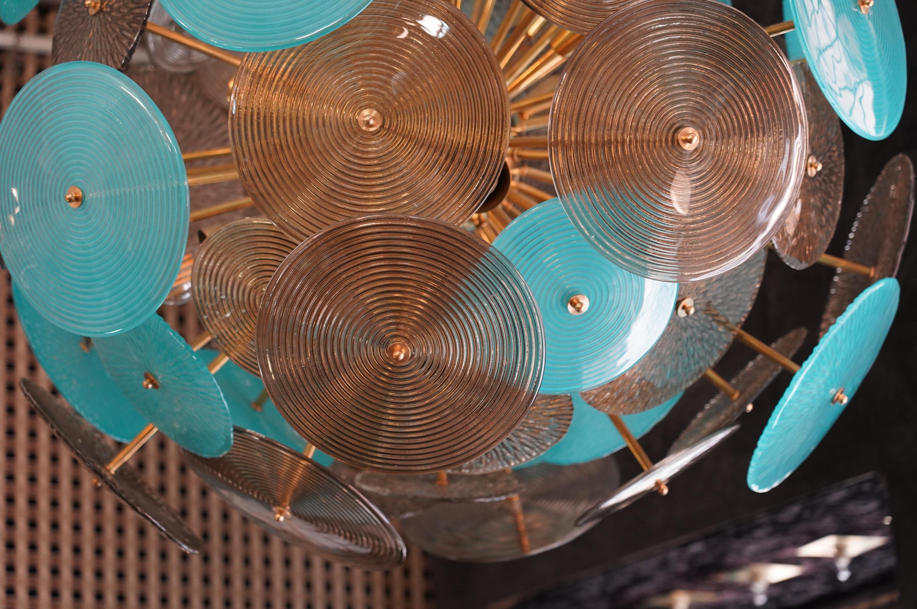 Late 20th Century Murano Turquoise and Smoked Glass Sputnik Midcentury Chandelier, 1980