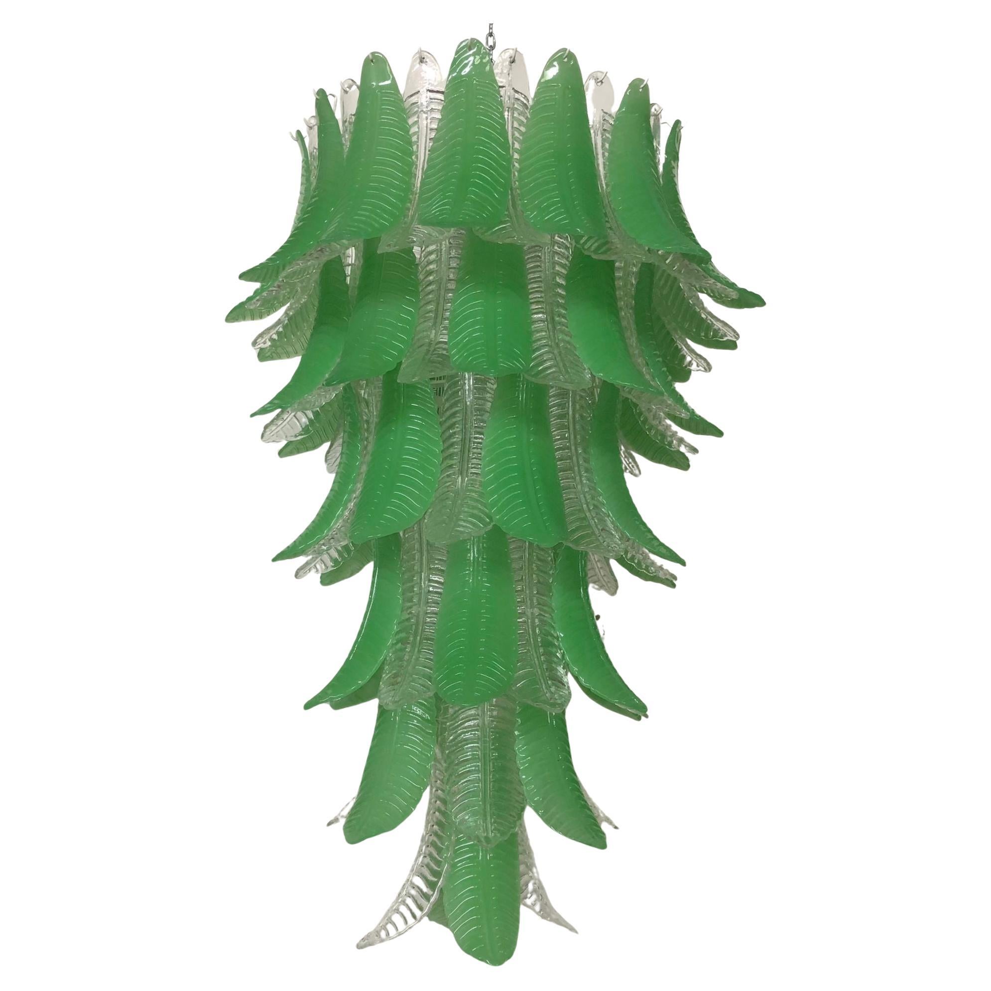 Murano Green and Transparent Art Glass MidCentury Chandelier and Pendant, 2020
