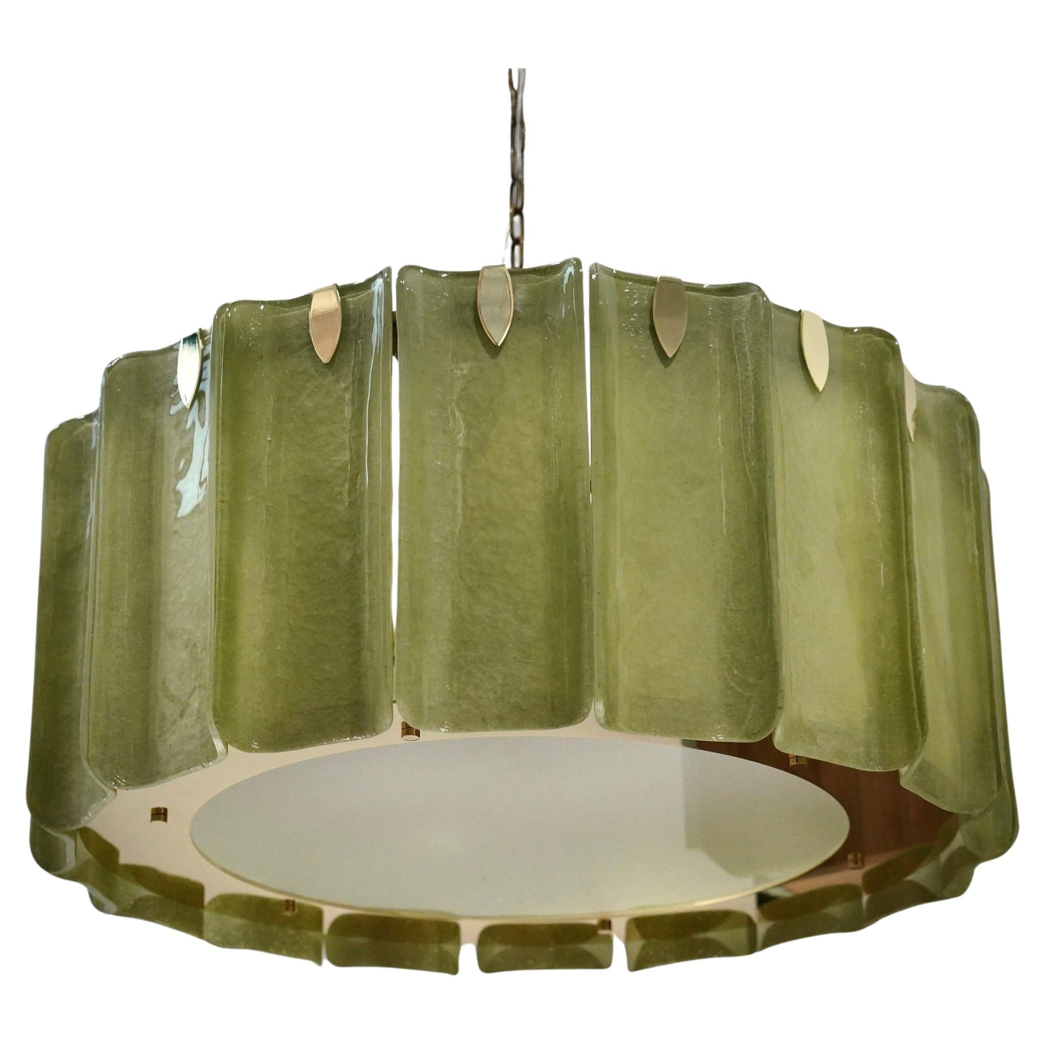 Murano Green Art Glass and Brass Chandelier and Pendant, 2000 For Sale