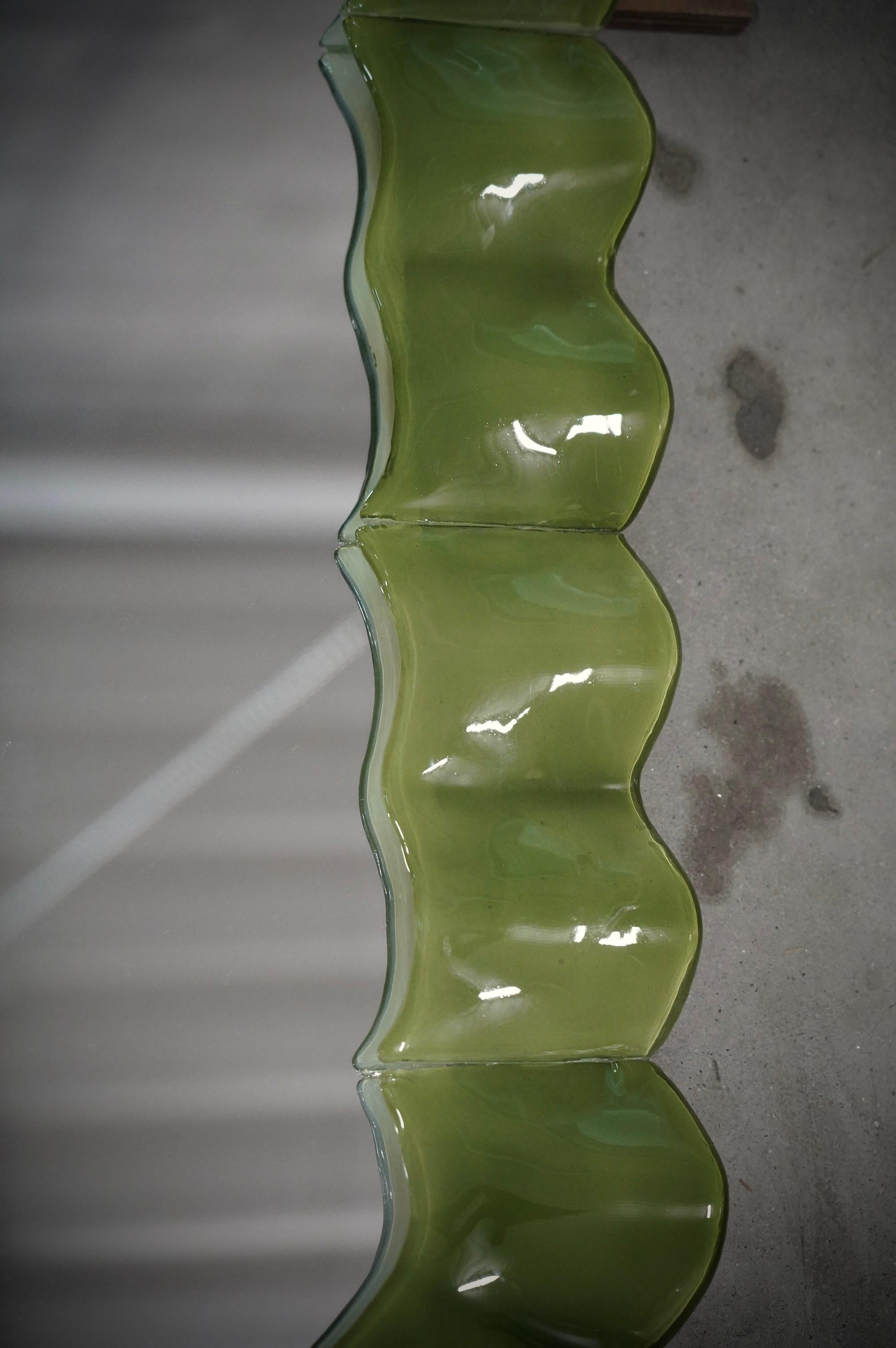 Contemporary Murano Green Art Glass and Brass Italian Console / Wall Mirror, 2000 For Sale