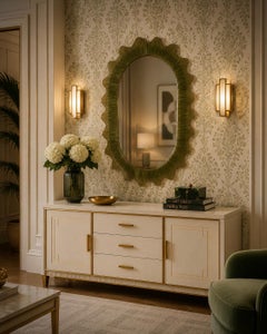 Murano Green Art Glass and Brass Italian Console / Wall Mirror, 2020