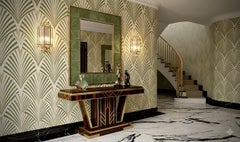Murano Green Art Glass and Brass Mid-Century Italian Console Wall Mirror, 2020