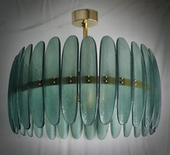 Murano Green Art Glass and Brass Midcentury Chandelier and Pendant, 2020