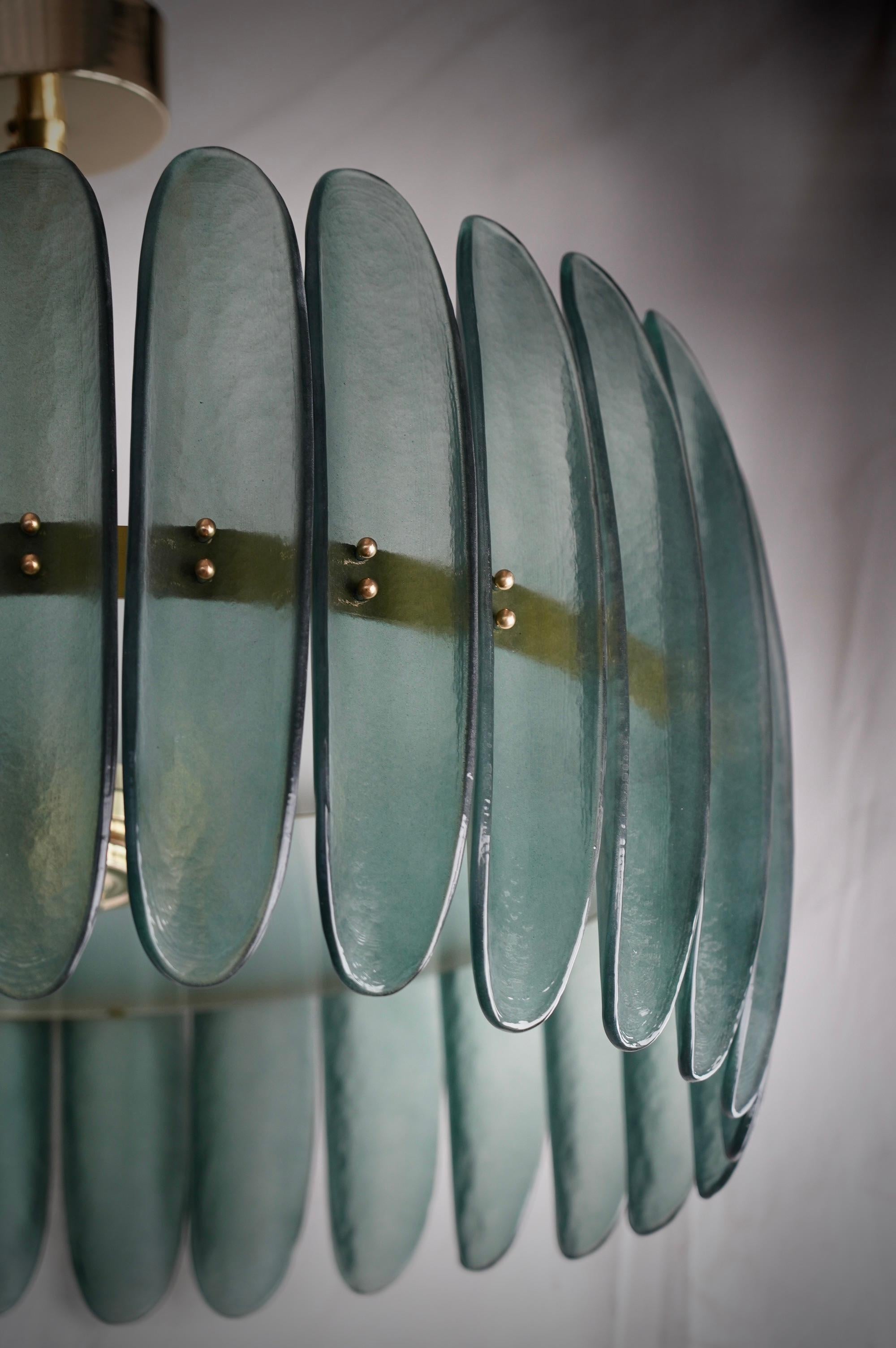 Murano Green Art Glass and Brass Midcentury Chandelier and Pendant, 2020 For Sale 1