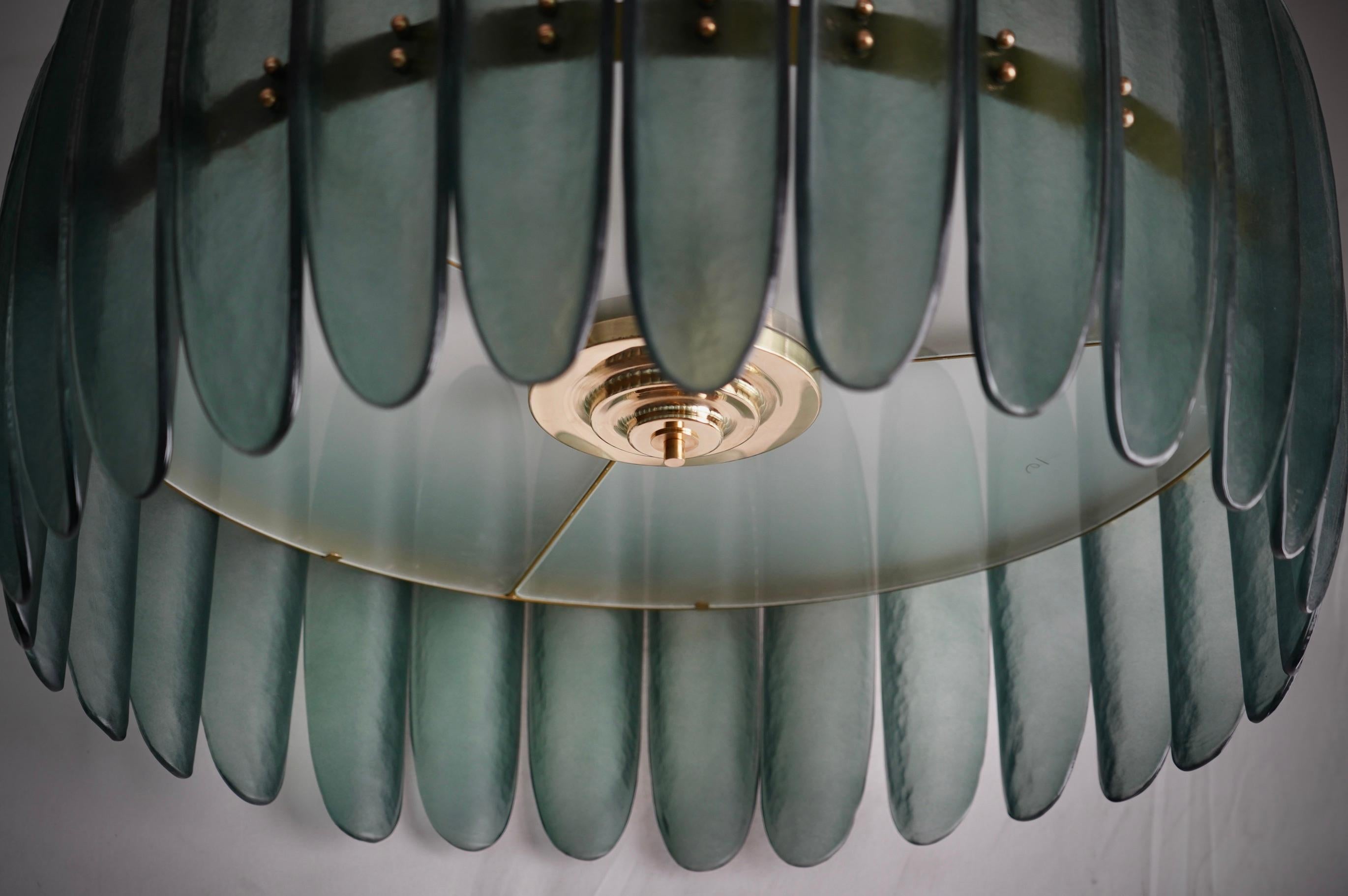Murano Green Art Glass and Brass Midcentury Chandelier and Pendant, 2020 For Sale 2