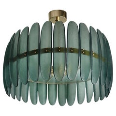 Murano Green Art Glass and Brass Midcentury Chandelier and Pendant, 2020