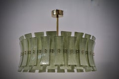 Murano Green Art Glass and Brass Round Mid-Century Chandelier and Pendants, 2000